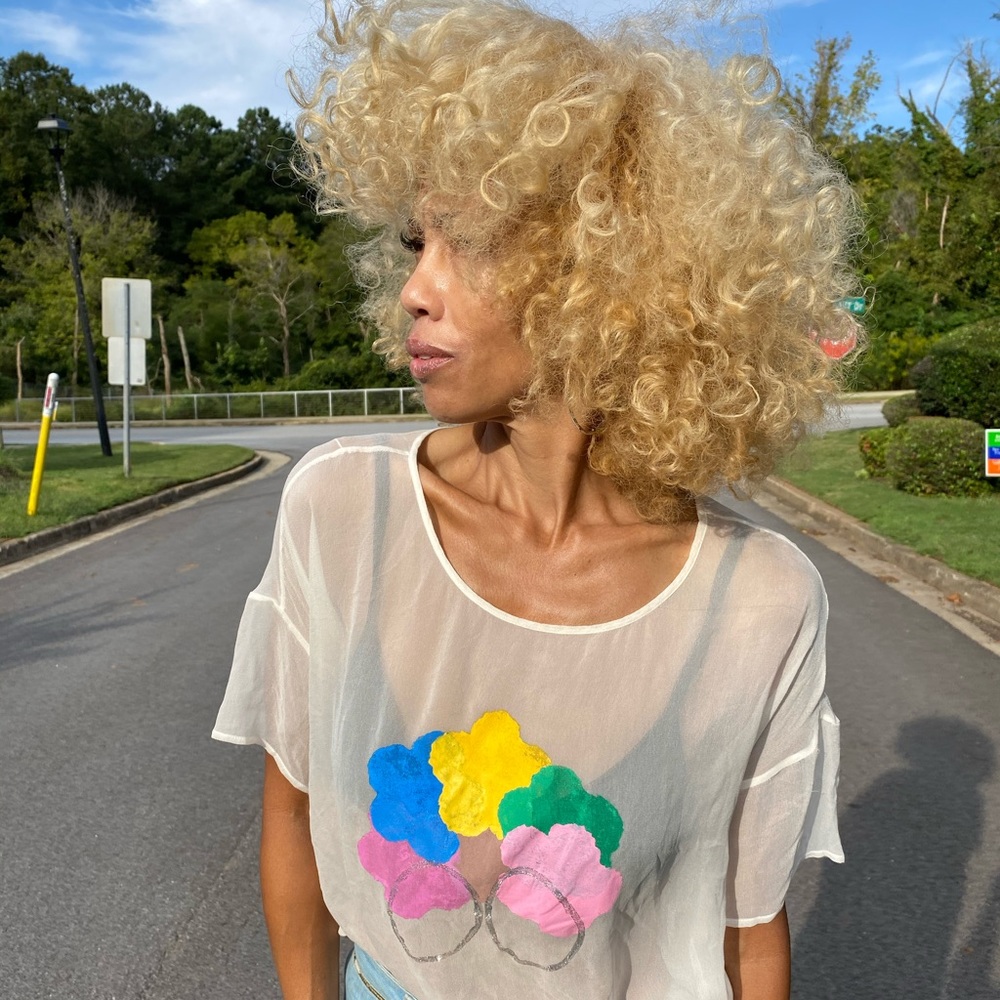 OOAK handpainted Elizabeth James sheer top shirt T - Picture 3 of 5